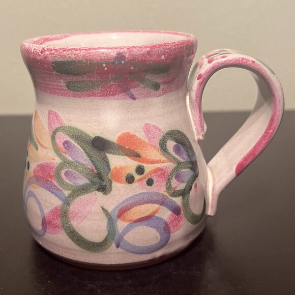 Hand Crafted Studio Art Pottery Mug Hand Painted Abstract Floral ~ Artist Signed - Picture 2 of 15